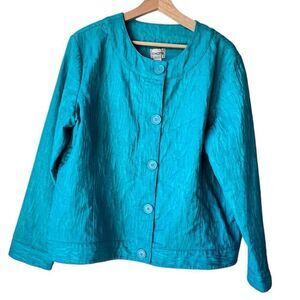 Women’s Vintage cyan jacket front button Chico’s blazer Long sleeve Size 2.